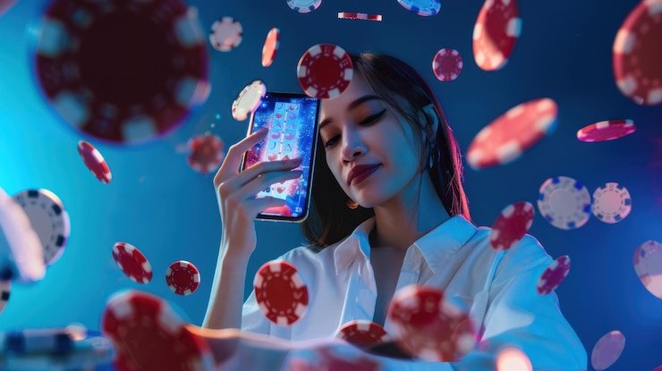 Visualisasi meja roulette live dengan roda berputar dan chips taruhan yang tercermin pada layar streaming
